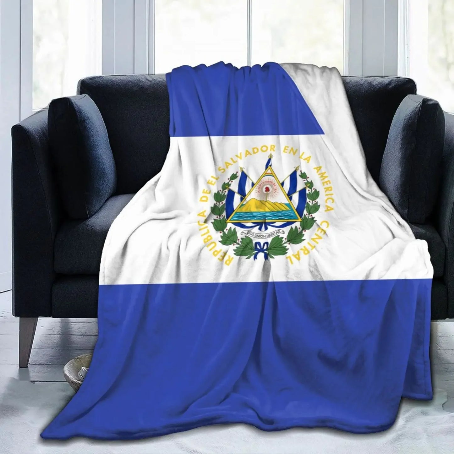 El Salvador Flag Blanket -Blue Sherpa