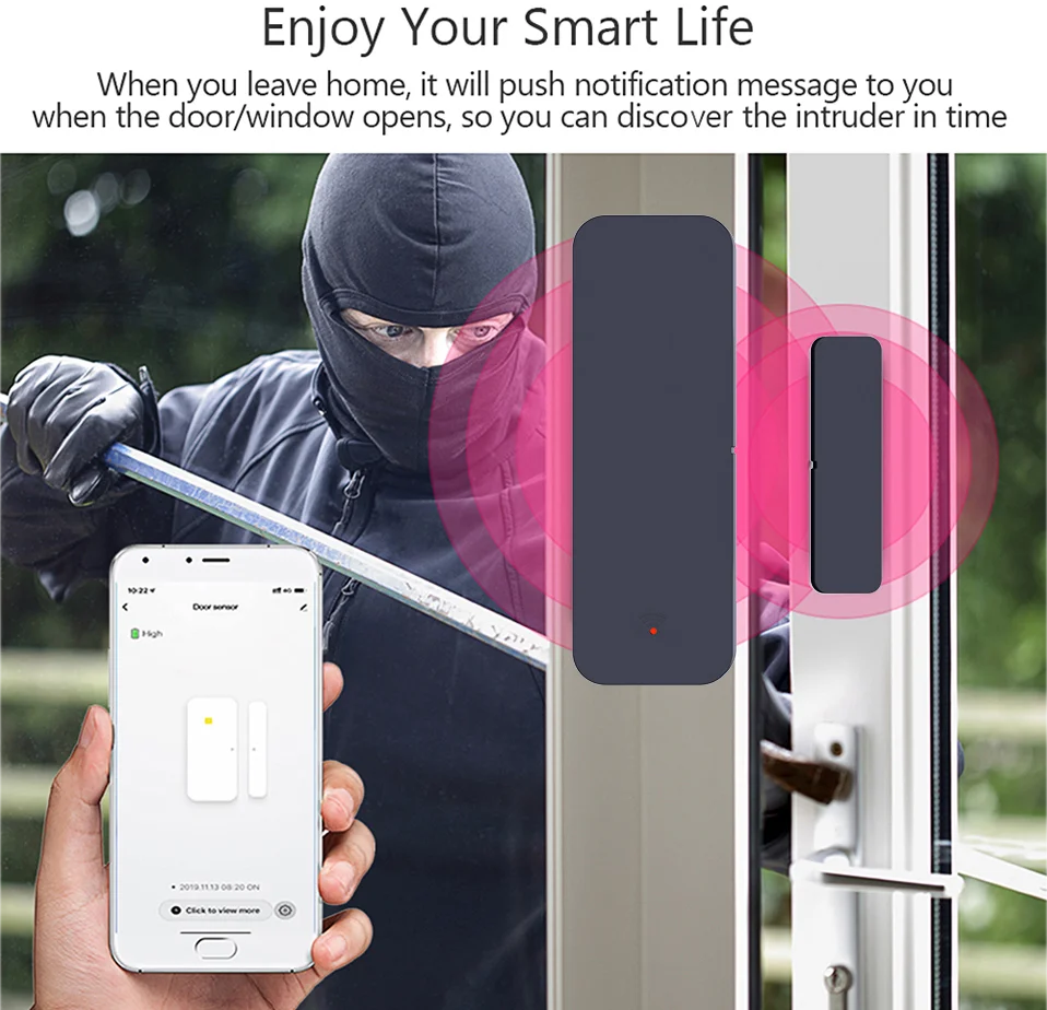 Sensor de puerta Tuya Zigbee Wifi Sensor de entrada de ventana Sensor magnético antirrobo de seguridad Alarma Smart Life Funciona con Alexa Google Home