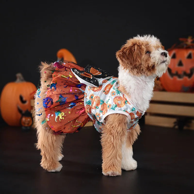Halloween Dog Dress Pumpkin Pet Costume Party Outfit for Small Medium Large Dogs