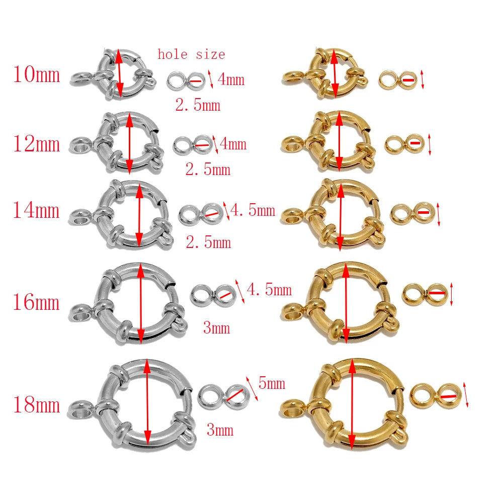 4pcs Gold Stainless Steel Round Spring Clasps for DIY Jewelry