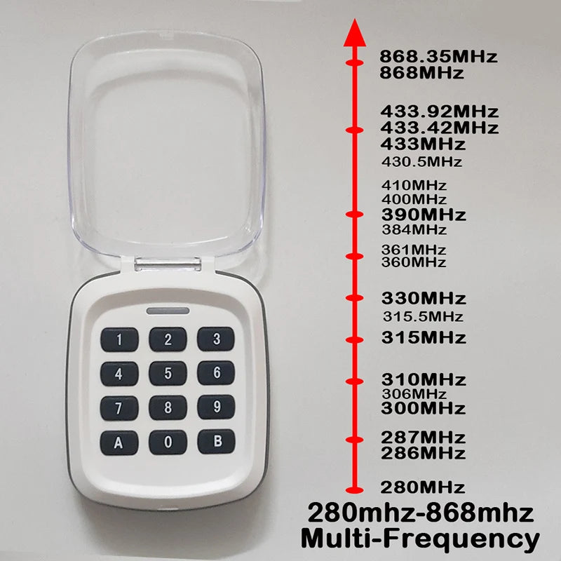 Multifrequency Wireless Keypad Remote Control Garage Door Opener Clone for 280MHz to 868MHz with Waterproof Design and Wall Panel Compatibility