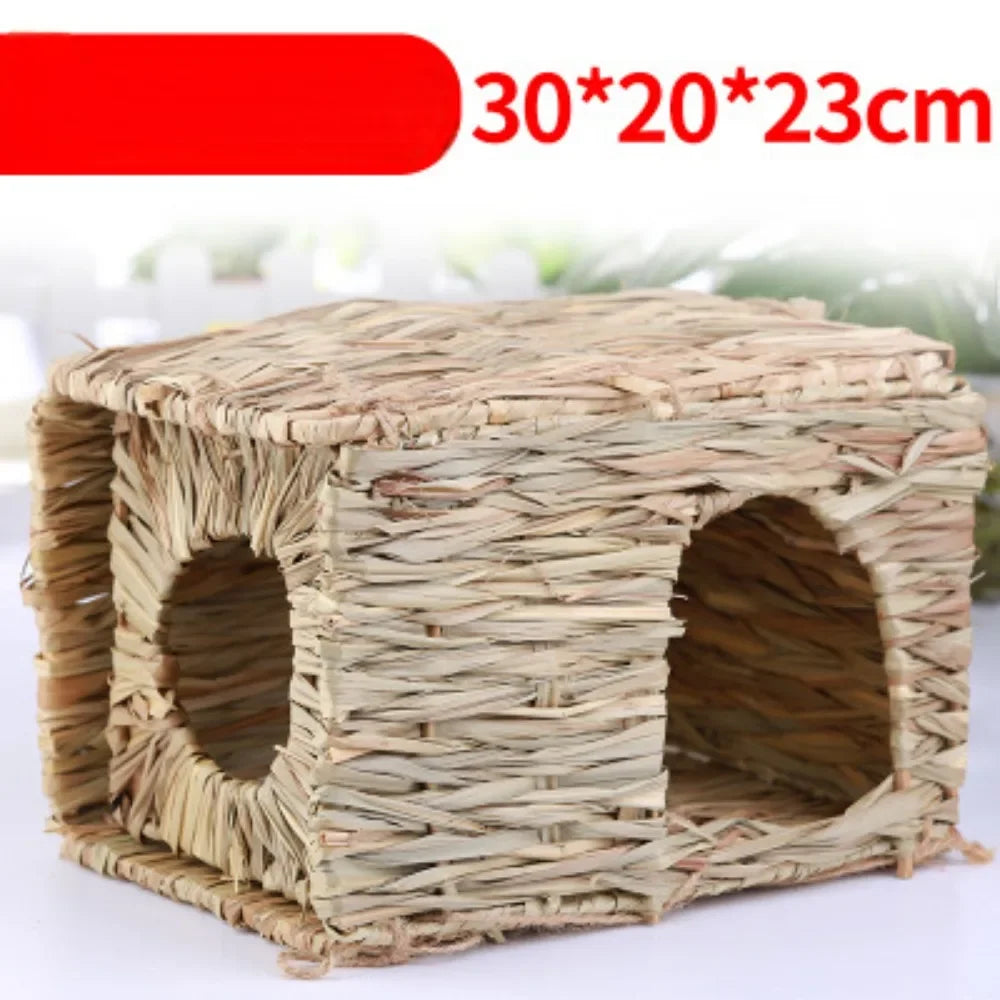 Handmade Woven Rabbit Grass Mat, Hamster Piggy Guinea Pig Hutch Pad, Rabbit Grass Nest, Pet Weaving Bed Mat And Chew Toy