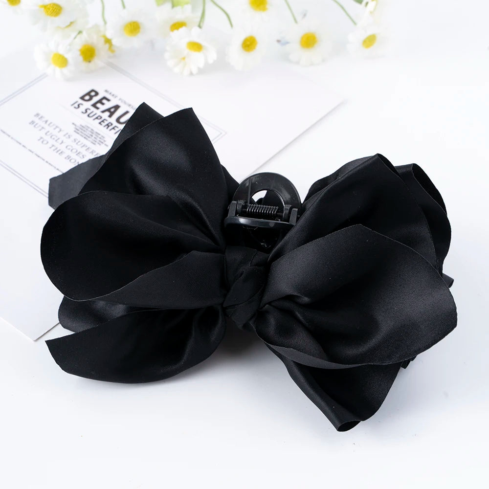 Bow Hair Claws Clip Large Shark Claw Hair Clips Solid Bowknot Hairpin Barrettes for Ponytail Women Hair Accessories Headbands