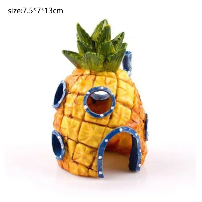 Fish Tank Decor Cartoon Figures Ornaments Simulation Resin Pineapple House Fish Tank Decoration Landscaping Aquarium Accessories