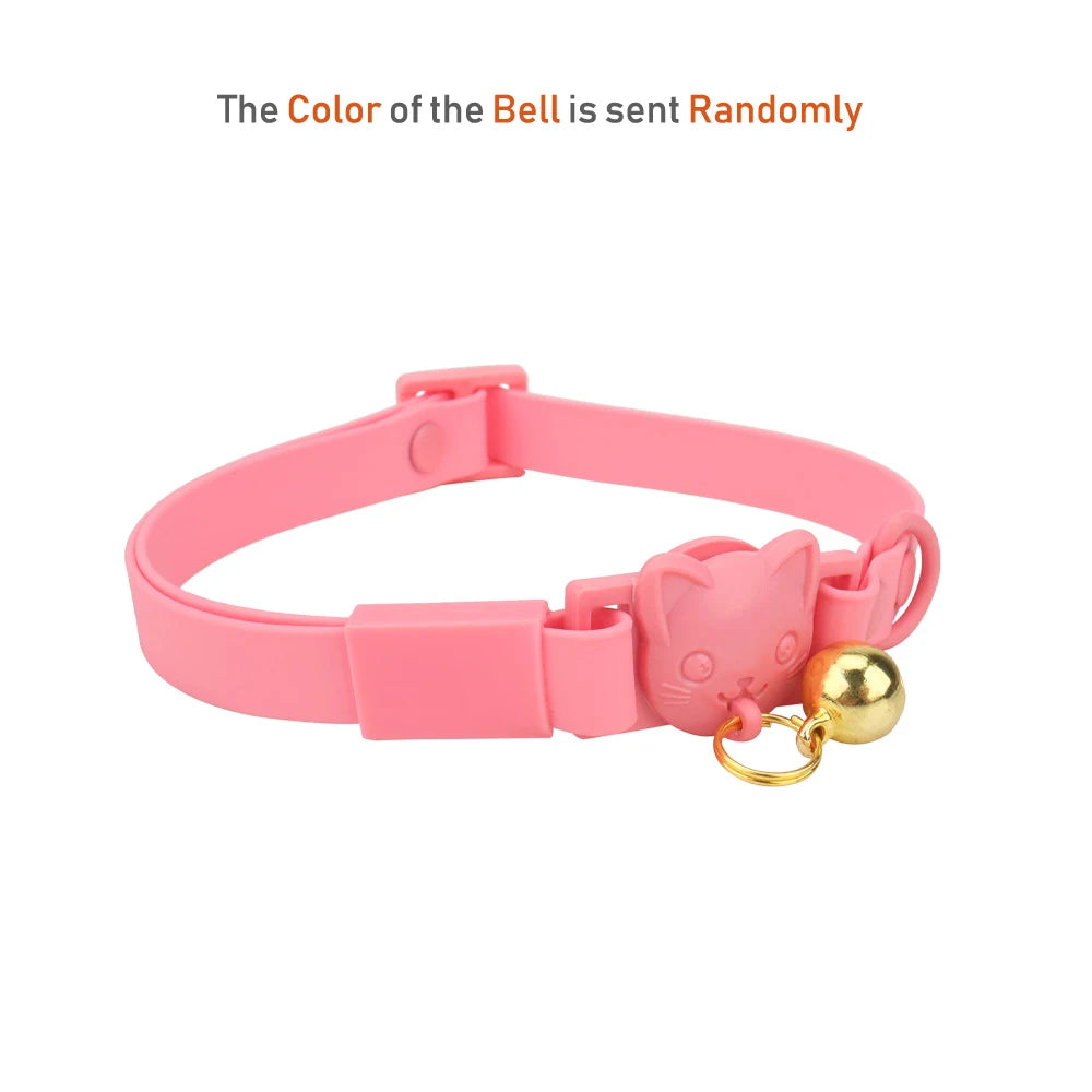 Pet Cat Collar Necklace With Small Bell PVC Waterproof Adjustable Kitten Collar Candy Color