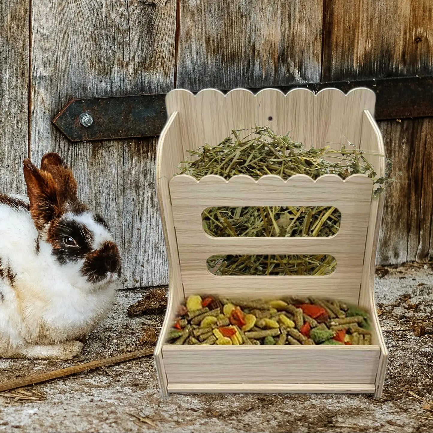 Hay Feeder Wood Grass Holder Multipurpose Guinea Pigs Food Dispenser Food Feeding Manger for Small Pets Bunny Hamsters