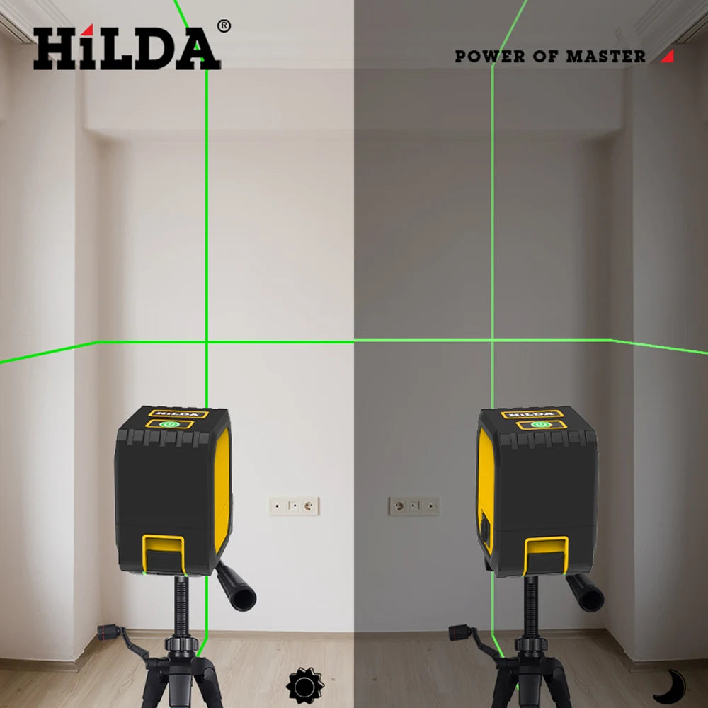 HILDA 2 Lines Mini Laser Level Self Levelling Green Beams Laser Horizontal & Vertical Cross-Line USB Charging