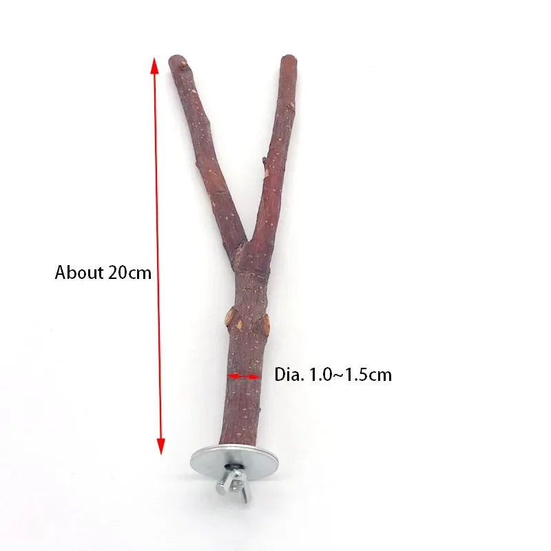 Natural Wood Pet Parrot Raw Wood Fork Tree Branch Stand Rack Squirrel Bird Hamster Branch Perches Chew Bite Toys Stick