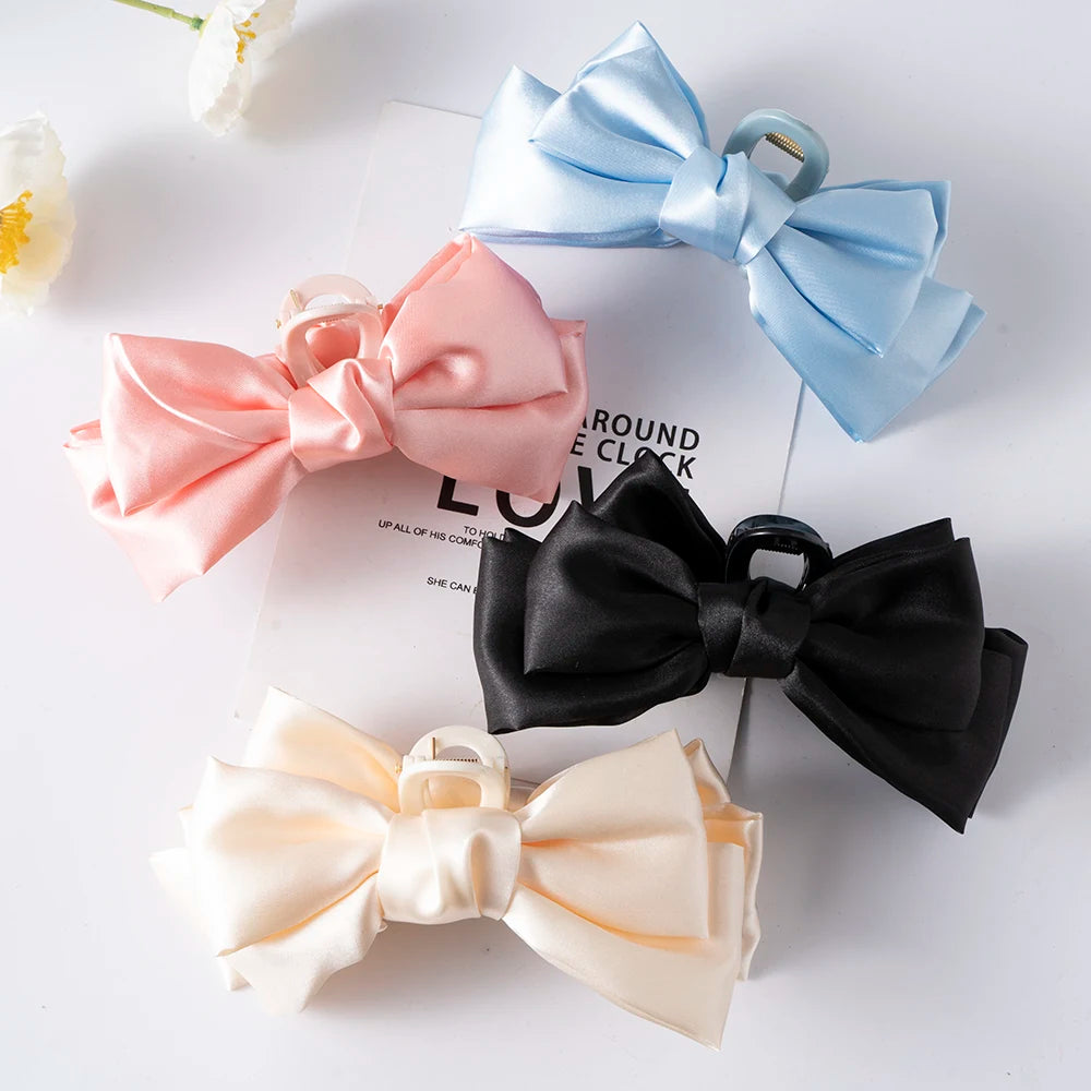 Bow Hair Claws Clip Large Shark Claw Hair Clips Solid Bowknot Hairpin Barrettes for Ponytail Women Hair Accessories Headbands