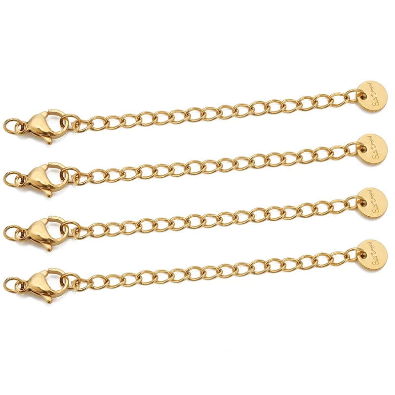 10pcs Stainless Steel Extension Chains with Lobster Clasps for DIY Necklace and Bracelet Making Supplies