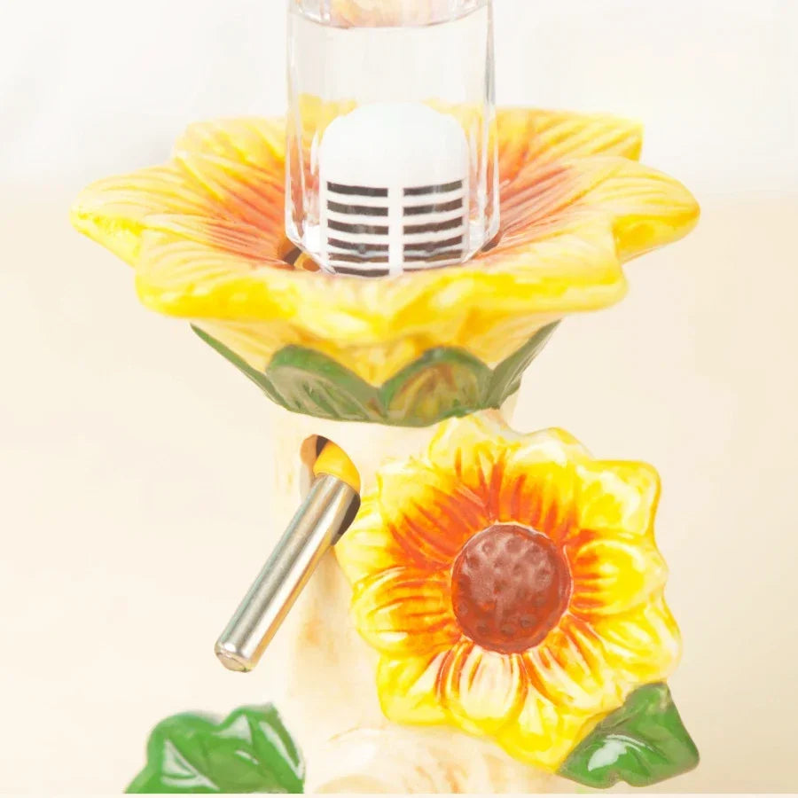 Sunflower Ceramic Hamster Water Bottle Holder Leak-Proof Design Cute Decorative Water Dispenser for Hamsters Gerbils Small Pets