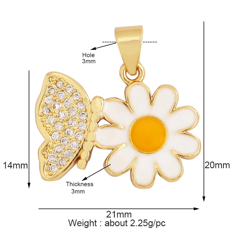 Sweet Colorful Sun Rose Flower Charm Pendant 18K Gold Necklace