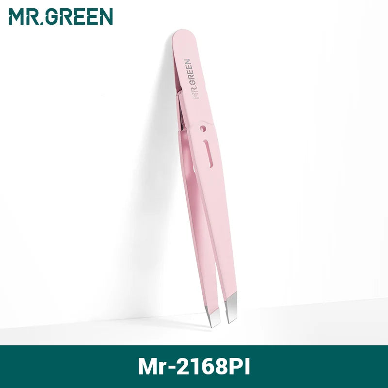 MR Green Stainless Steel Slanted Eyebrow Tweezers Colorful Beauty Tool for Precision Hair Removal