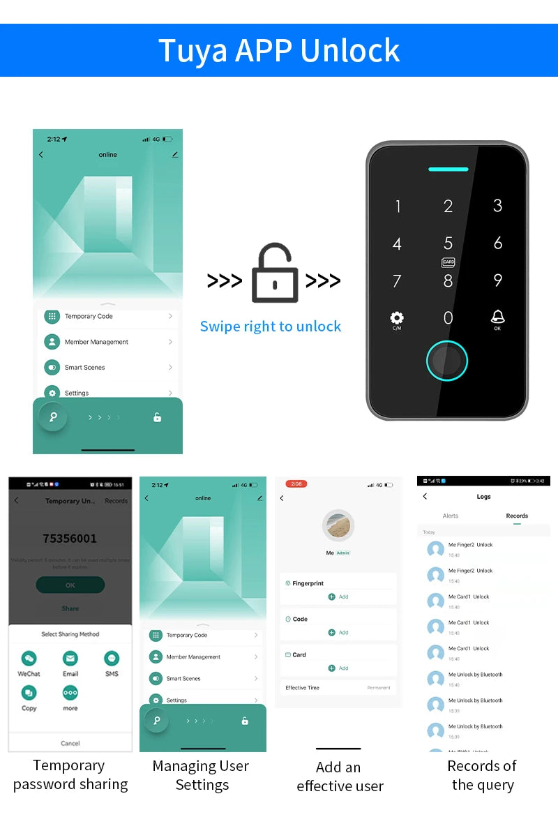 Bluetooth NFC Tuya App Smart Door Access Control System with RFID Fingerprint Keypad Outdoor Electric Magnetic Lock Rainproof
