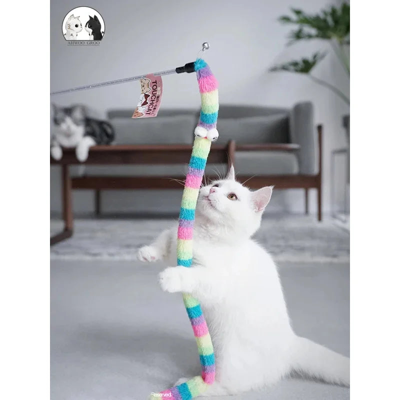 Cat Toy Feather Cat Teaser Wand Cat Interactive Toy Funny Caterpillar Colorful Rod Teaser Wand Pet Cat Supplies Cat Accessory