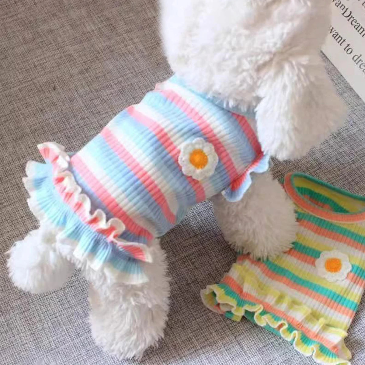 Rainbow Flower Small Dog Dress Cute Cat Clothes Summer Cooling Dog Clothes for Small Dog Vest Spring Soft Cat Dress Pet Clothes