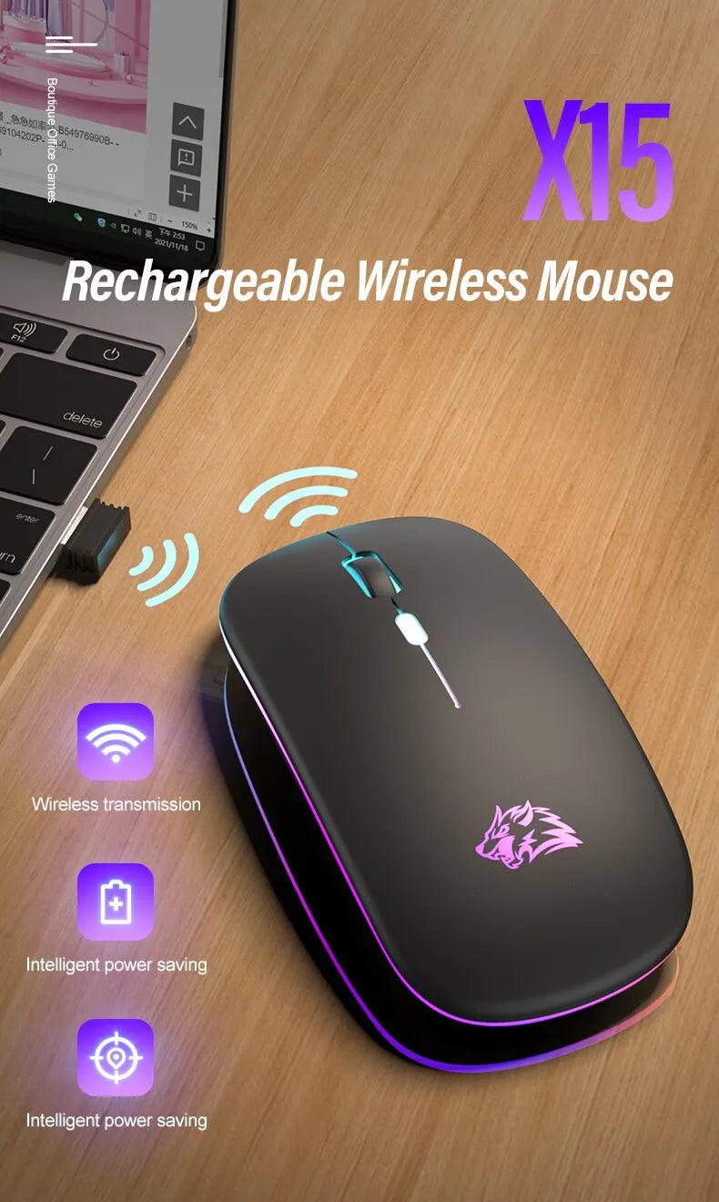 Wireless Mouse Bluetooth and 2.4GHz Dual Modes Rechargeable RGB Ergonomic Silent Click for PC iPad Laptop Cell Phone TV