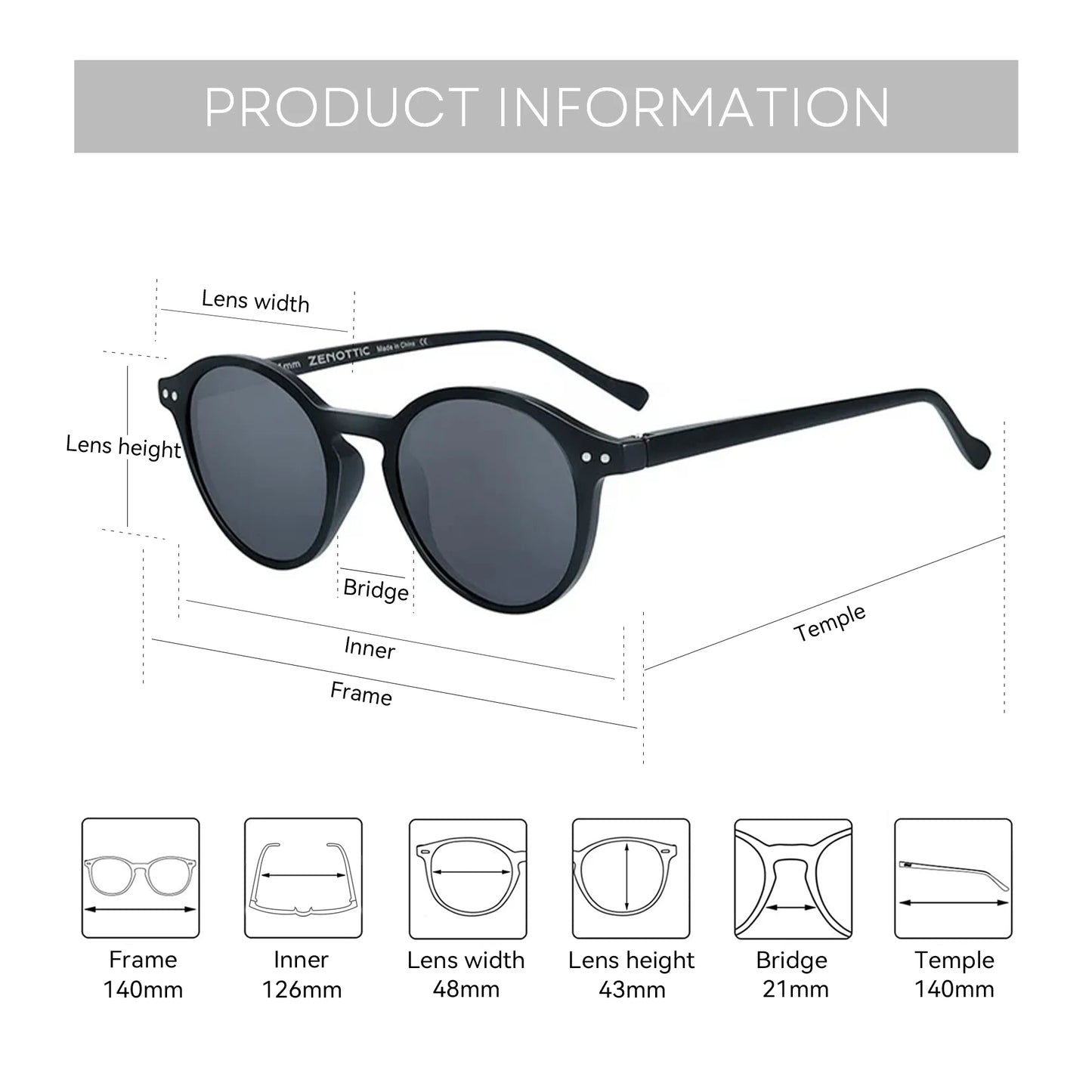 Zenottic Retro Circular Polarized Sunglasses for Men and Women Small Round Vintage Style UV400 Protection