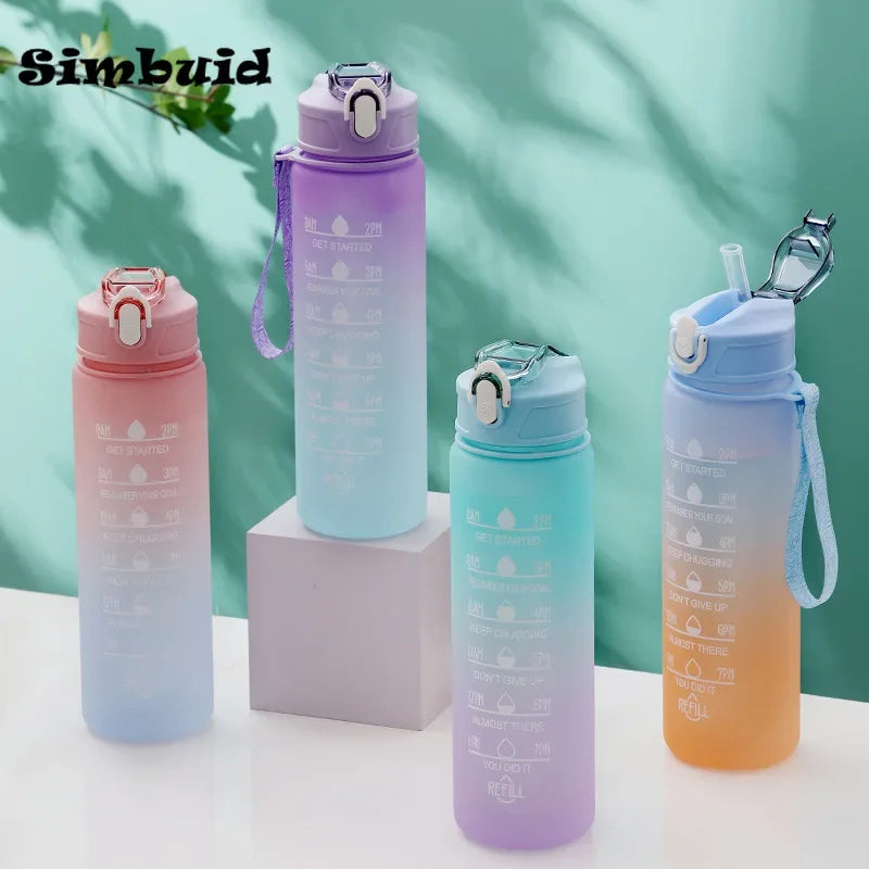 600ML Sports Water Bottle with Time Marker Leak-proof Fitness Cup