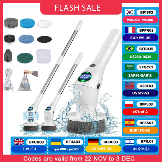 Electric Cleaning Brush 8 in 1 Multifunctional Household Wireless Rotatable Cleaning Brush For Bathroom Kitchen Windows Toilet