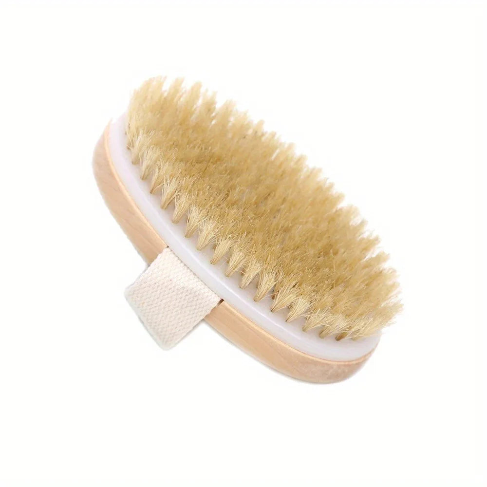 Natural Bristle Body SPA Brush for Wet and Dry Skin, Soft Bath Massager for Home Use