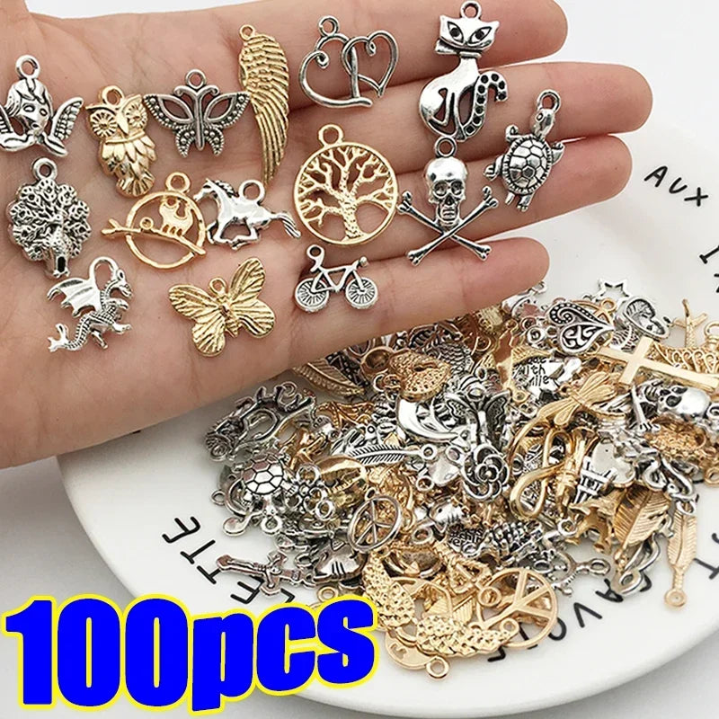 30/100pcs DIY Mixed Cartoon Animal Tree Enamel Charms Beads for Jewelry Making