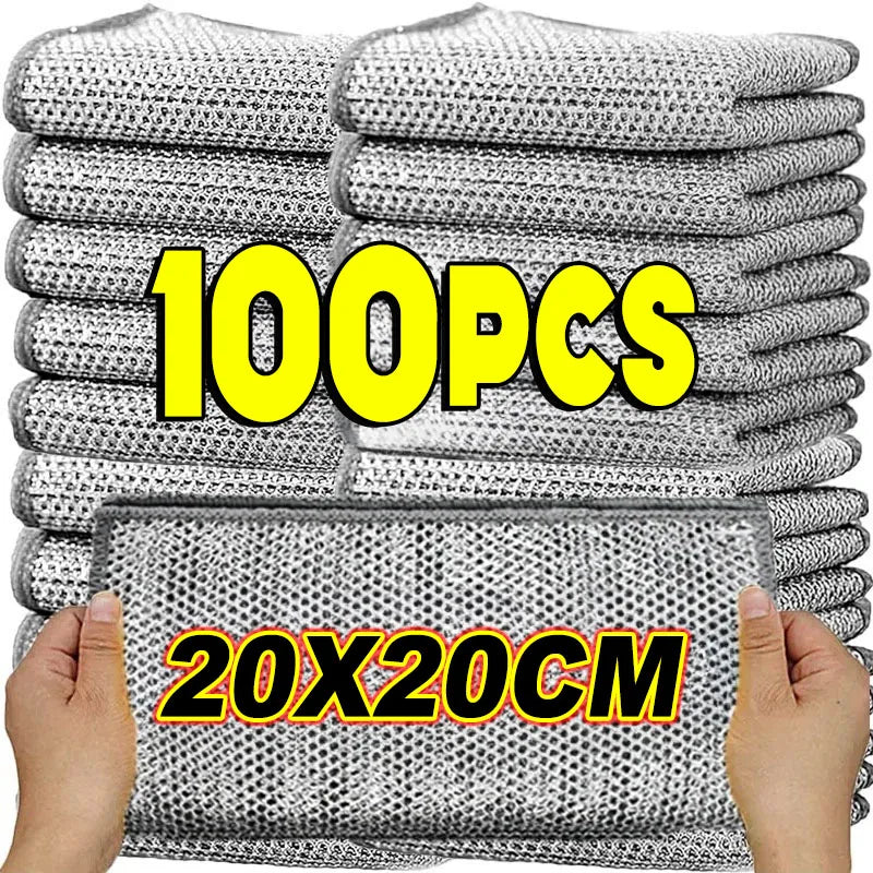 Double Layer Steel Wire Cleaning Cloths for Home and Kitchen Durable Metal Rags and Dishcloths for Efficient Washing and Cleaning