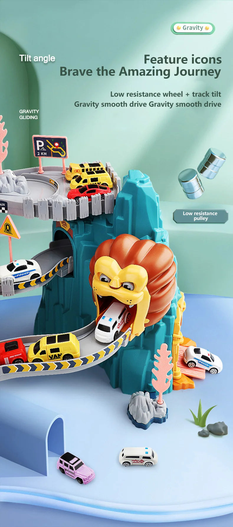 Lion Theme Car Track Set for Kids Educational Racing Toys with Diecast Cars Colorful Fun for Birthdays and Holidays