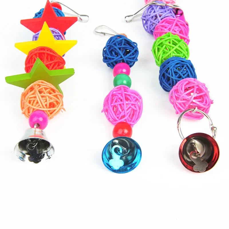 Pack Bird Toy Cage Bird Accessories Wood Parrot Toys Bird Toy Swing Suspension Bridge Ball Cage Bells Pet Supplies Set