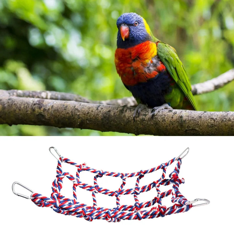 Creative Parrot Climbing Net Swing Rope Net Bird Stand Net Hamster Squirrel Hammock with Hook Hanging Climb Chewing Pet Bird Toy
