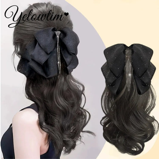 Synthetic 10inch 12inch 14inch 16inch ponytail wig for women with long curly hair high ponytail, bow tie low braid fake ponytail