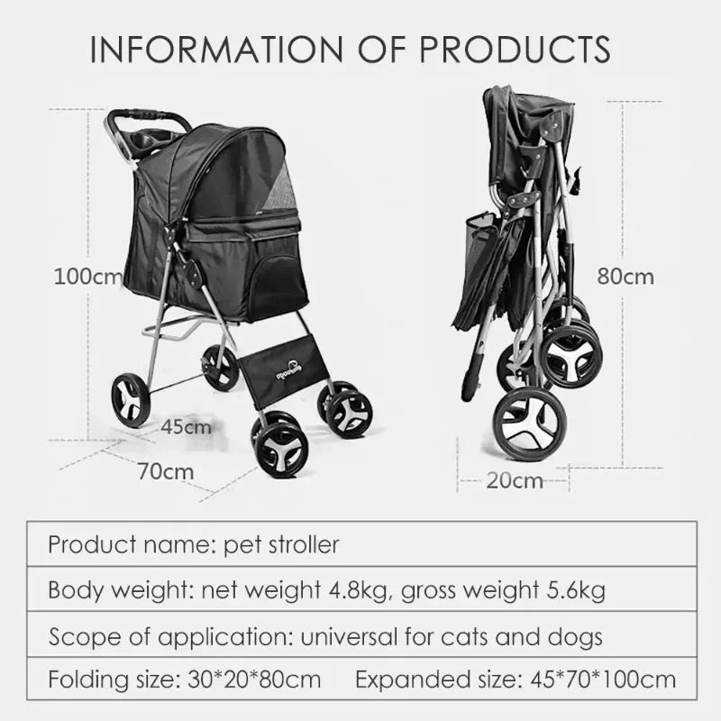 Pet Stroller Lightweight Folding Universal Wheel Cat Dog Travel Breathable Pet Stroller Outdoor Stroller for Small Medium Pets