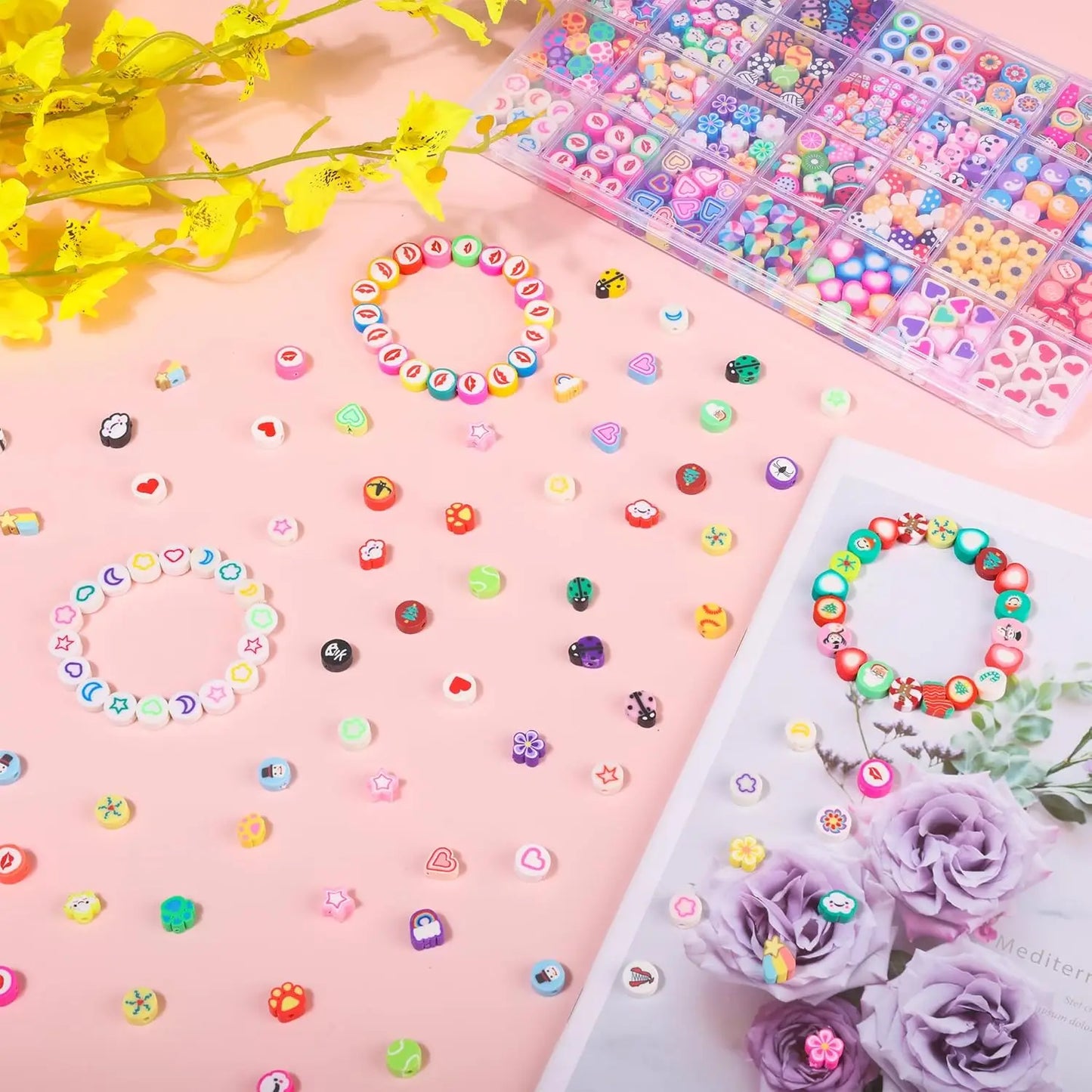 28 Styles Cute Polymer Clay Beads Jewelry Making Kit with Gift Box for Bracelets and Necklaces