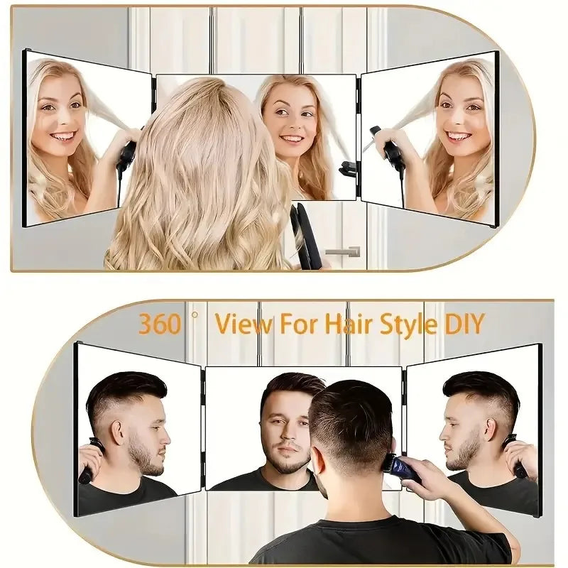 Tri-Fold Wall Mounted Makeup Mirror with Magnification - Portable Styling Mirror for Travel, Bedroom and Bathroom Use