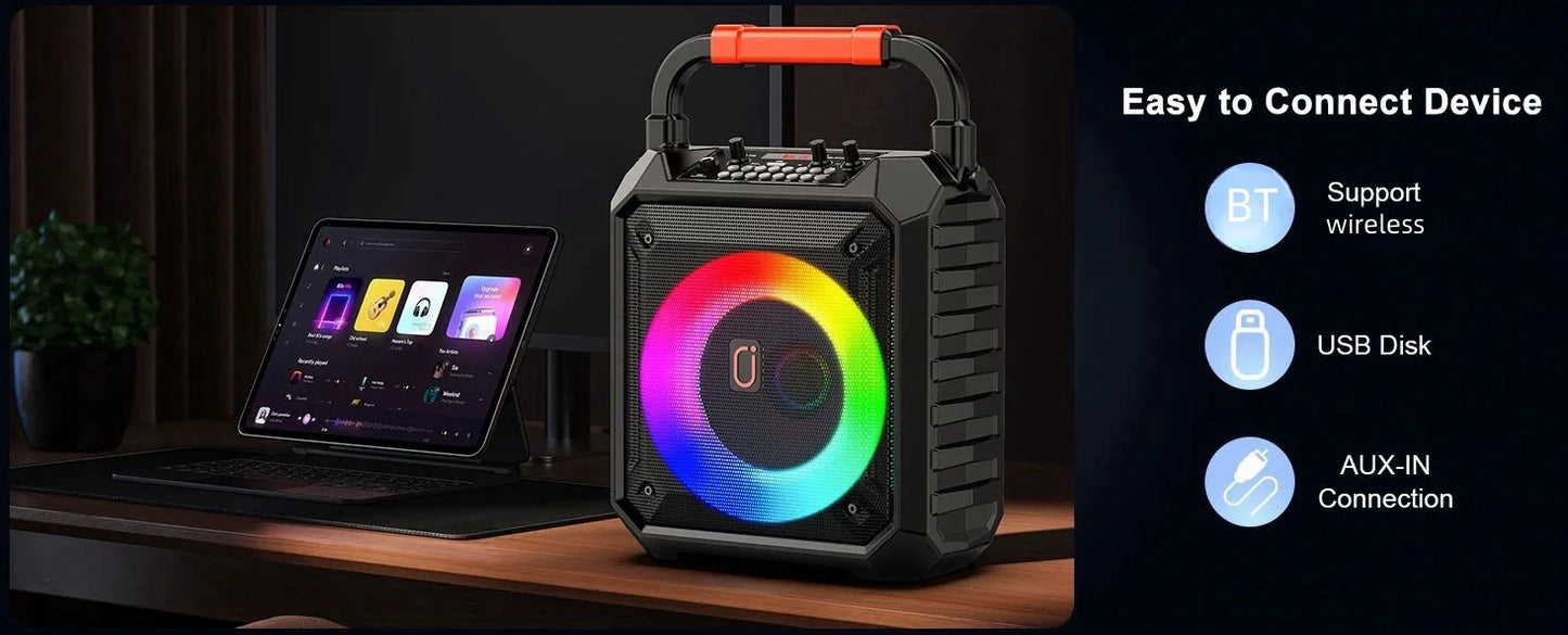 T17 Karaoke Machine with 2 Wireless Microphones Portable Bluetooth Speaker and RGB Colorful Lights