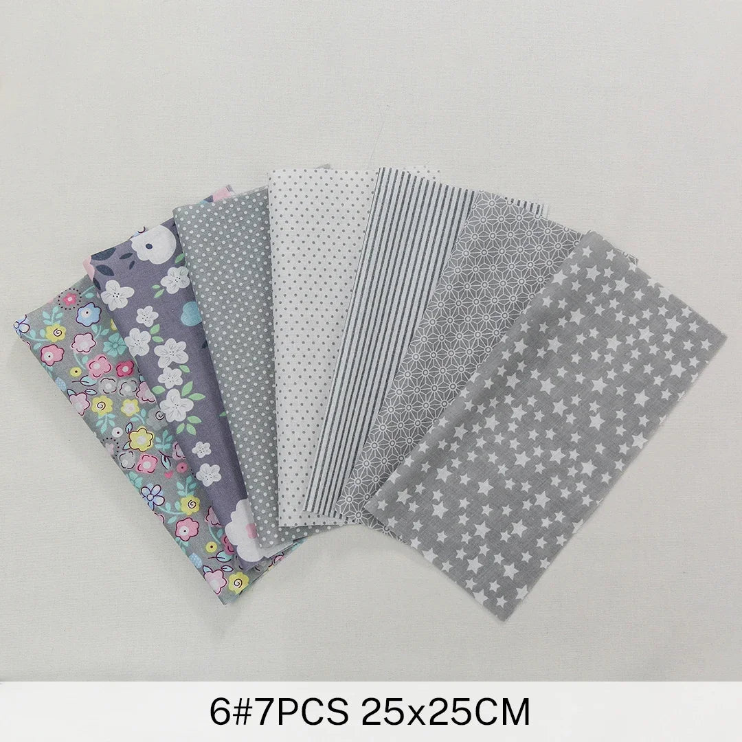 7 Pieces 25x25Cm Cotton Flower Fabric Printed Cloth for DIY