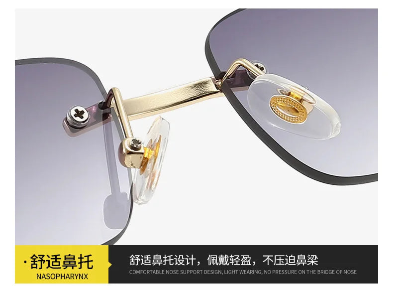 HBK Retro Rimless Small Sunglasses Gold Frame UV400 Eyewear