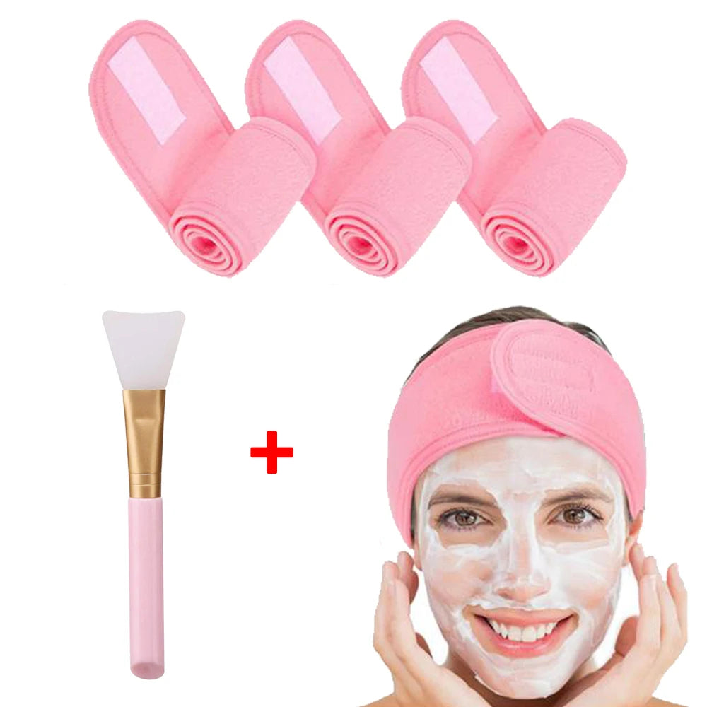 1pc Adjustable Head Band Hairband with 1 Mask Brush Yoga Spa Bath Shower Makeup Wash Face Cosmetic Headband Make Up Accessories