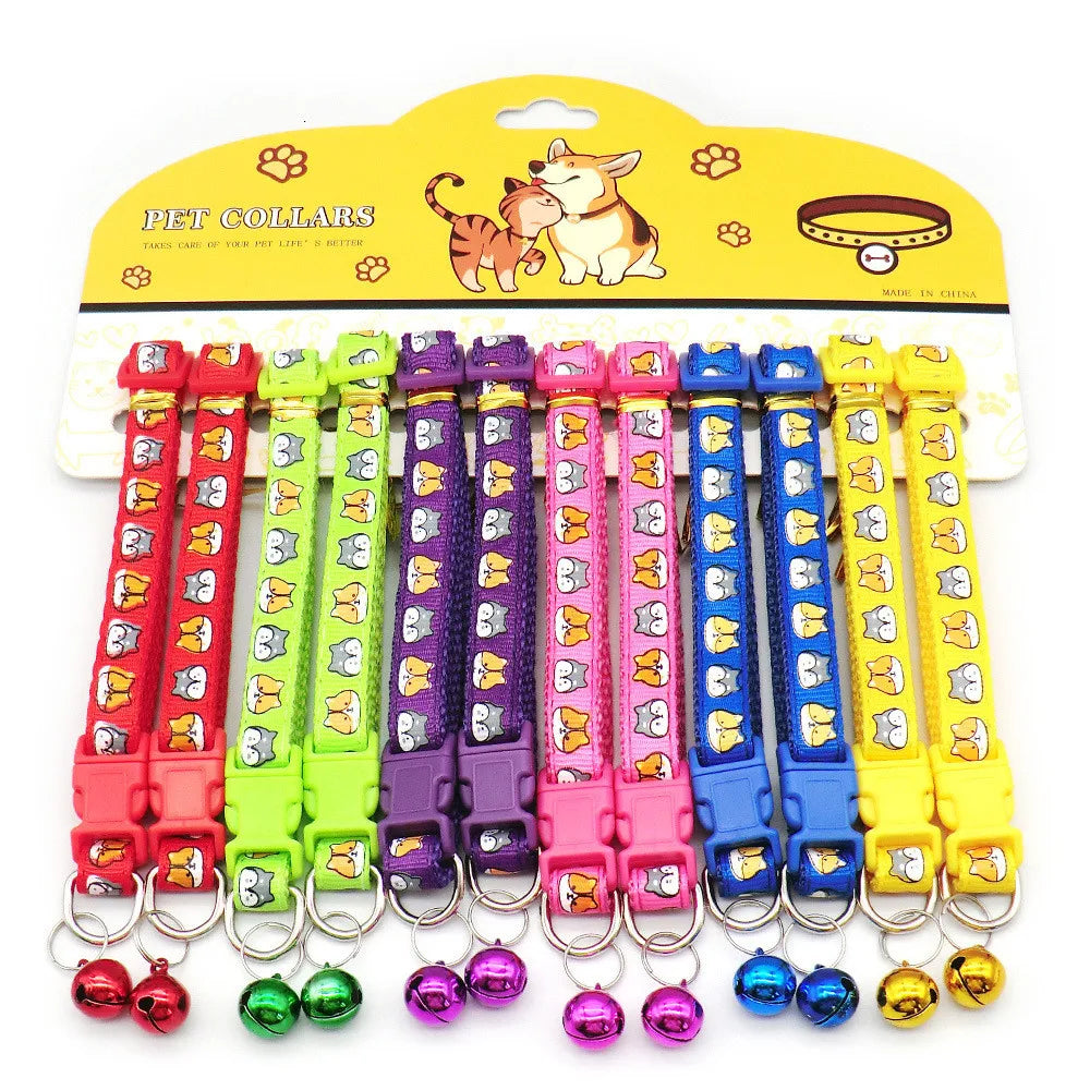 12PCS Wholesale With Bell Collars Delicate Safety Casual Nylon Dog Collar Neck Strap Fashion Adjustable Bell Pet Cat Dog Collars