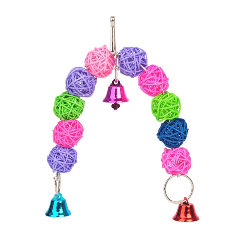 Pack Bird Toy Cage Bird Accessories Wood Parrot Toys Bird Toy Swing Suspension Bridge Ball Cage Bells Pet Supplies Set