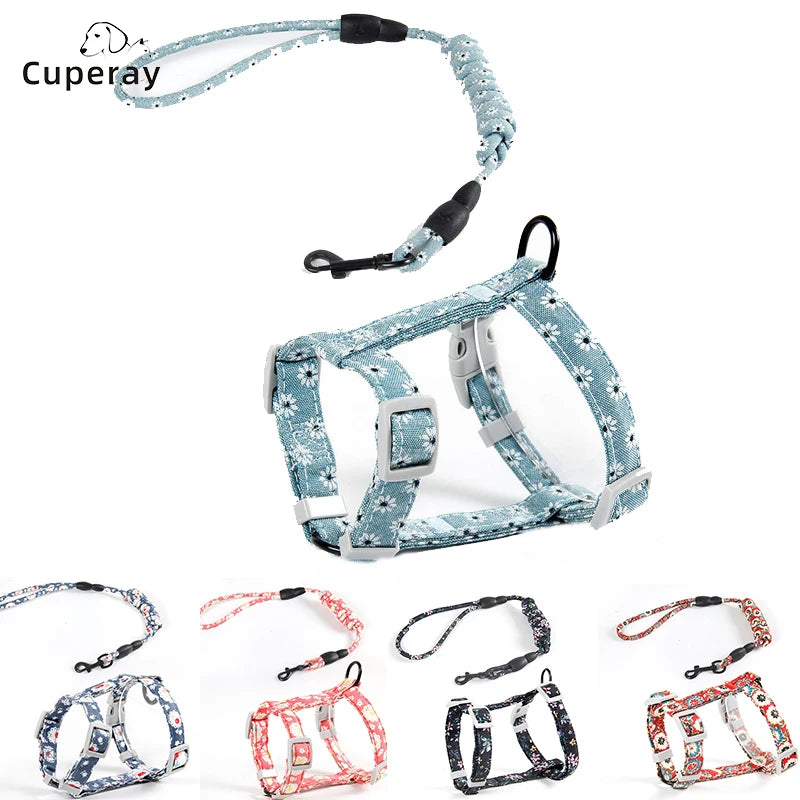 Adjustable Cat Harness Cotton Strap Collar with Leash,Cats Outdoor Walking Escape Proof H-Shaped Vest for Large Small Cats,dogs