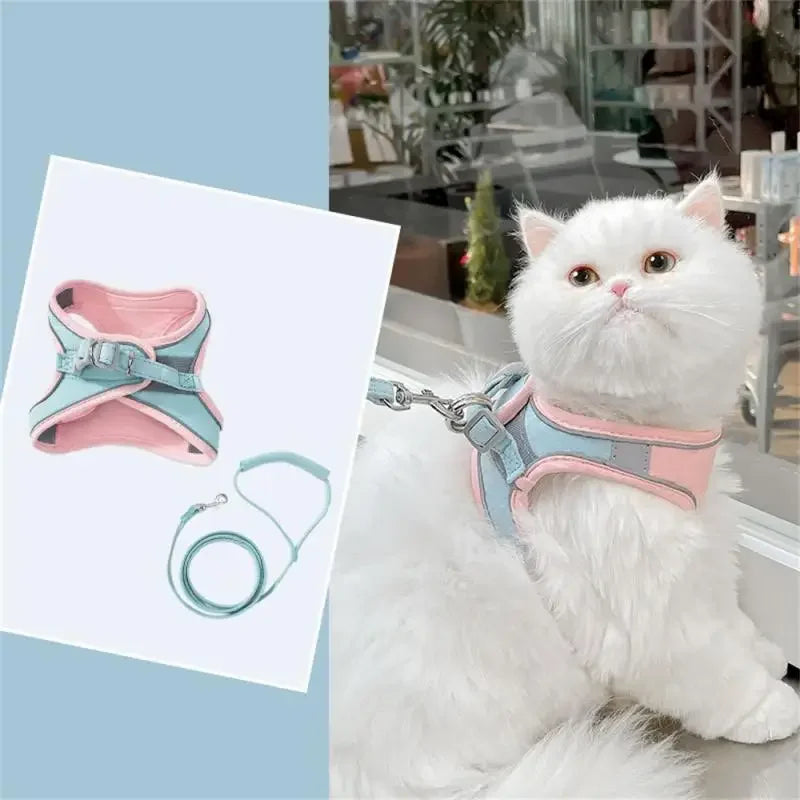 Cat Vest And Belt Kit Pet Traction Rope Harness Leash Collar Adjustable Double Layer Dog Harness Small Pet Outdoor Collar Leash