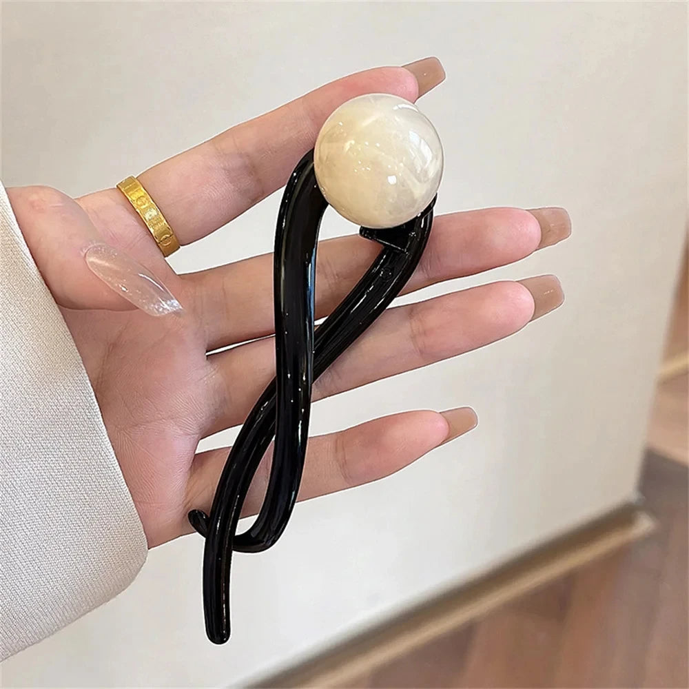 Retro S Shape Ponytail Twist Hair Clips Fashion Pearl Shark Clip Hairpins Barrettes Hairgrip Hair Accessories for Women Headwear