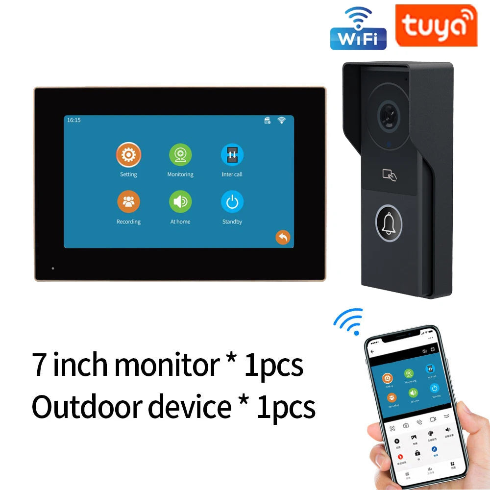 Wireless Wifi Video Doorbell 1080P 7/10 Color Touch Screen Smart APP Home Intercom Kit for RFID Card Access Control System