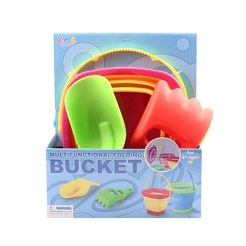 Children's Foldable Beach Bucket Sand Toy Portable Telescopic Water Game for Outdoor Fun