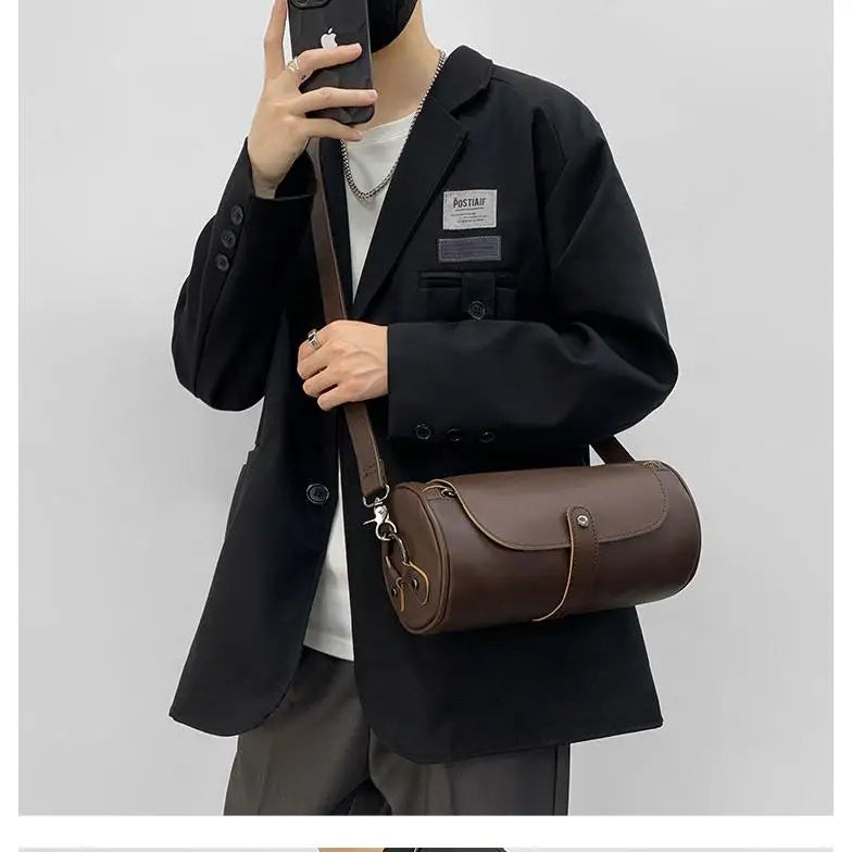 Fashion  High Quality Pu Leather Retro Bag Men's Single Shoulder Bag  Leather CrossBody Bag Leisure  Bag Round Body Bag