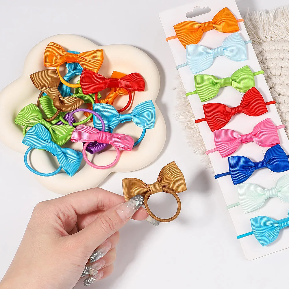 5/10/20Pcs/lot Grosgrain Ribbon Pigtail Hair Bows Hair Ties Elastic Hair Bands Holders Hair Accessories for Baby Infants Girls