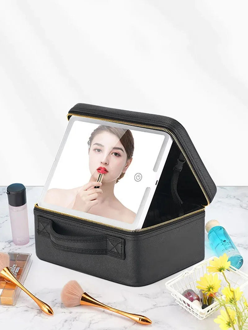 Smart LED Travel Makeup Case with Mirror Large Capacity Organizer for Women and Beauticians