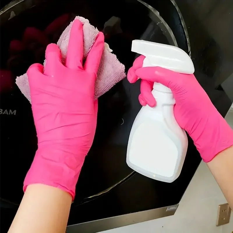 Pink Nitrile Disposable Household Gloves XS to L Elastic Latex Free Waterproof Durable Cleaning Tool