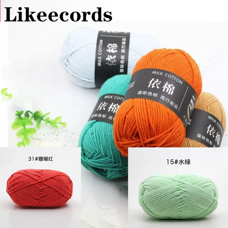 Likeecords 4-Strand Milk Cotton Yarn 60g Soft Baby Yarn for Knitting and Crochet